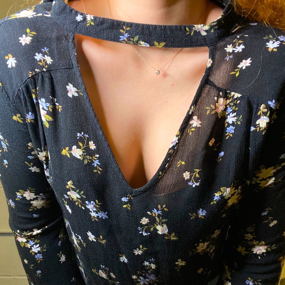 Black floral blouse